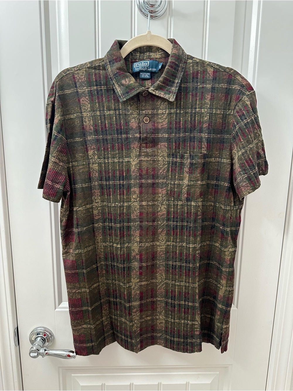 Polo by Ralph Lauren Green and Burgundy Plaid Short-Sleeve Polo